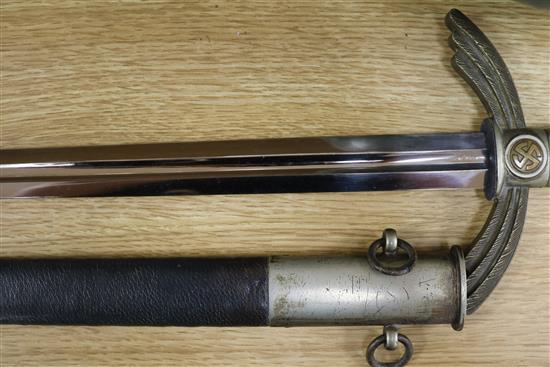 A WWII Luftwaffe officers sword, blade marked SMF Solingen